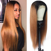 TT Hair Dark Roots Ombre Color T1B/30 Brown 13x4 Straight Human Hair Wigs Transparent Lace Front Wigs